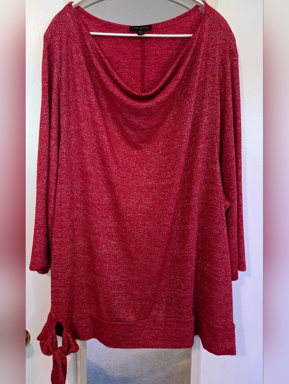 Lane Bryant Sparkling Red Cowl Neck Sweater with Tie Hem